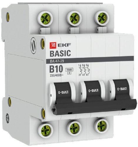 Выключатель автоматический EKF Basic ВА47-29 3п 10А B 4.5кА картинка